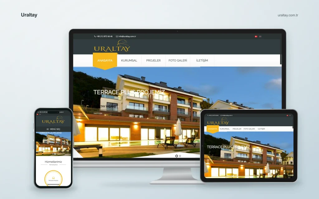 Uraltay web sitesinin masaüstü, tablet ve mobil cihazlardaki görünümü