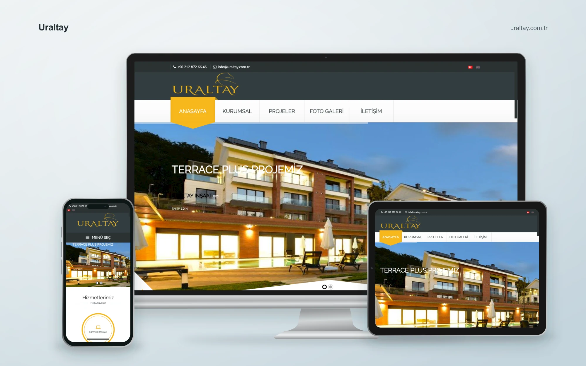 Uraltay web sitesinin masaüstü, tablet ve mobil cihazlardaki görünümü
